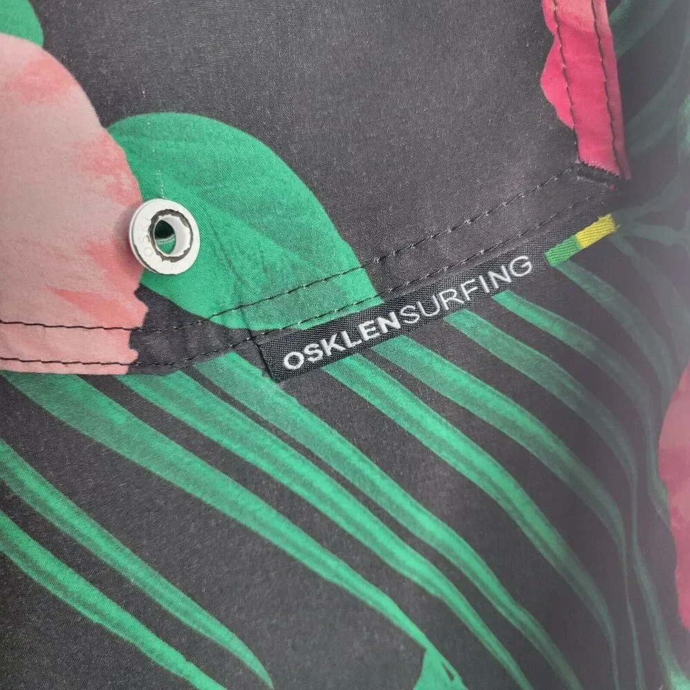 Osklen Surfing Mens Board Shorts Floral Swim Trunks 30 Tropical Pink Black Beach